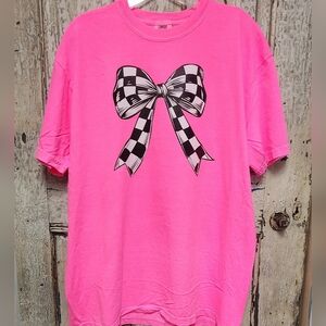 New Comfort Colors Checkered Bow Tee